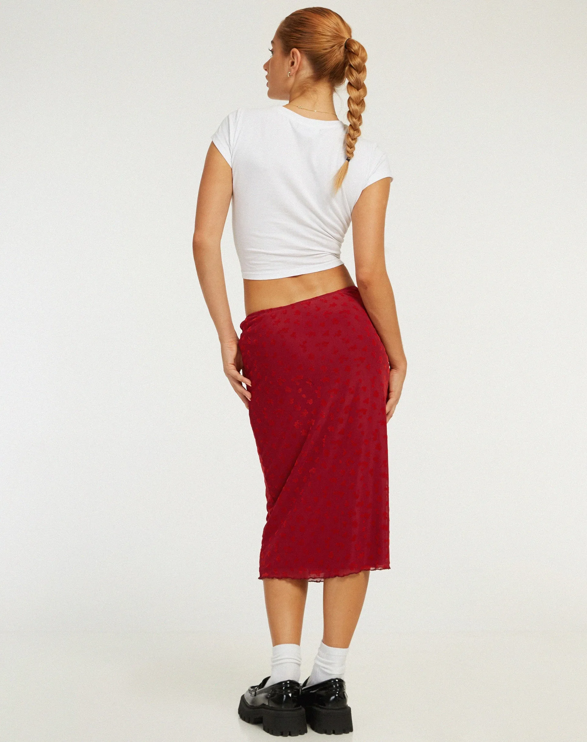 Rujha Midi Skirt in Red Flock Mesh