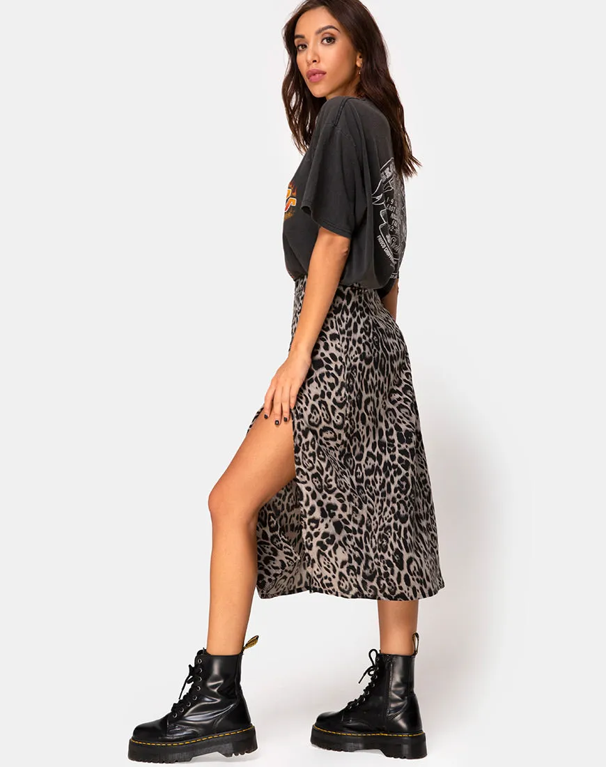 Saika Midi Skirt in Leopard Grey