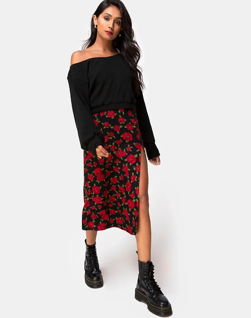 Saika Midi Skirt in Roaming Rose Black