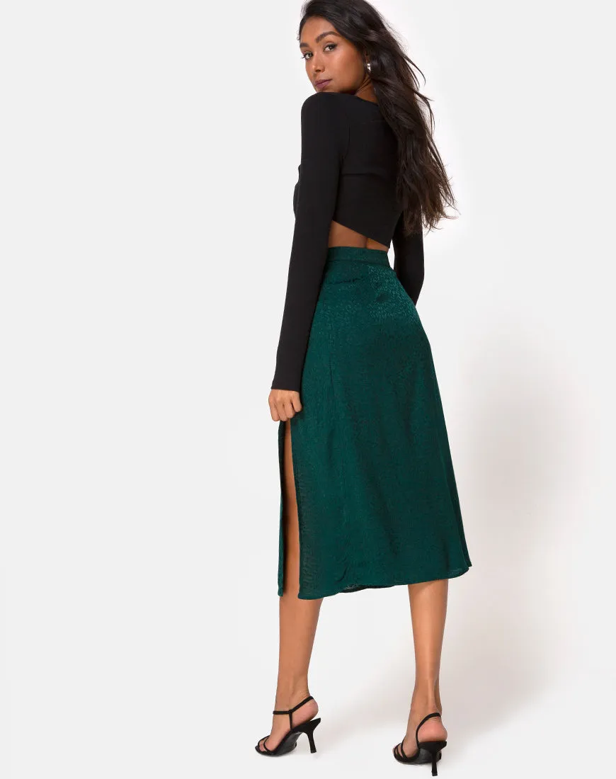 Saika Midi Skirt in Satin Cheetah Forest Green