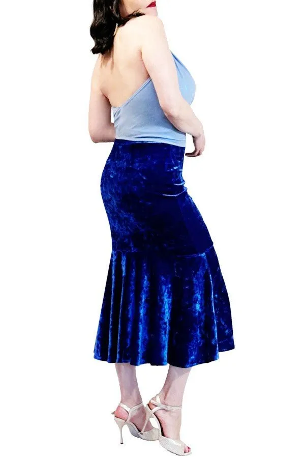 sapphire-blue velvet mermaid tango skirt with back slit