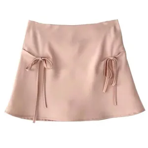 Satin Mini Skirt with Bows