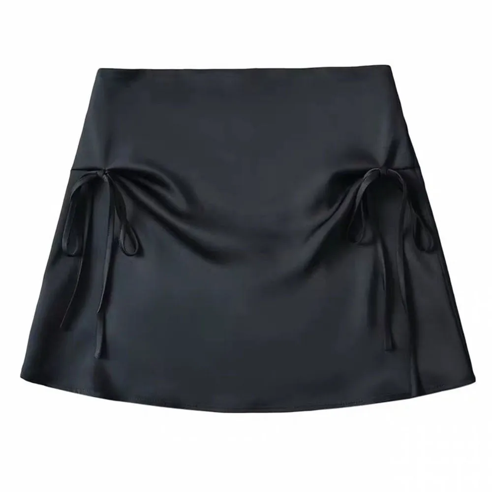 Satin Mini Skirt with Bows