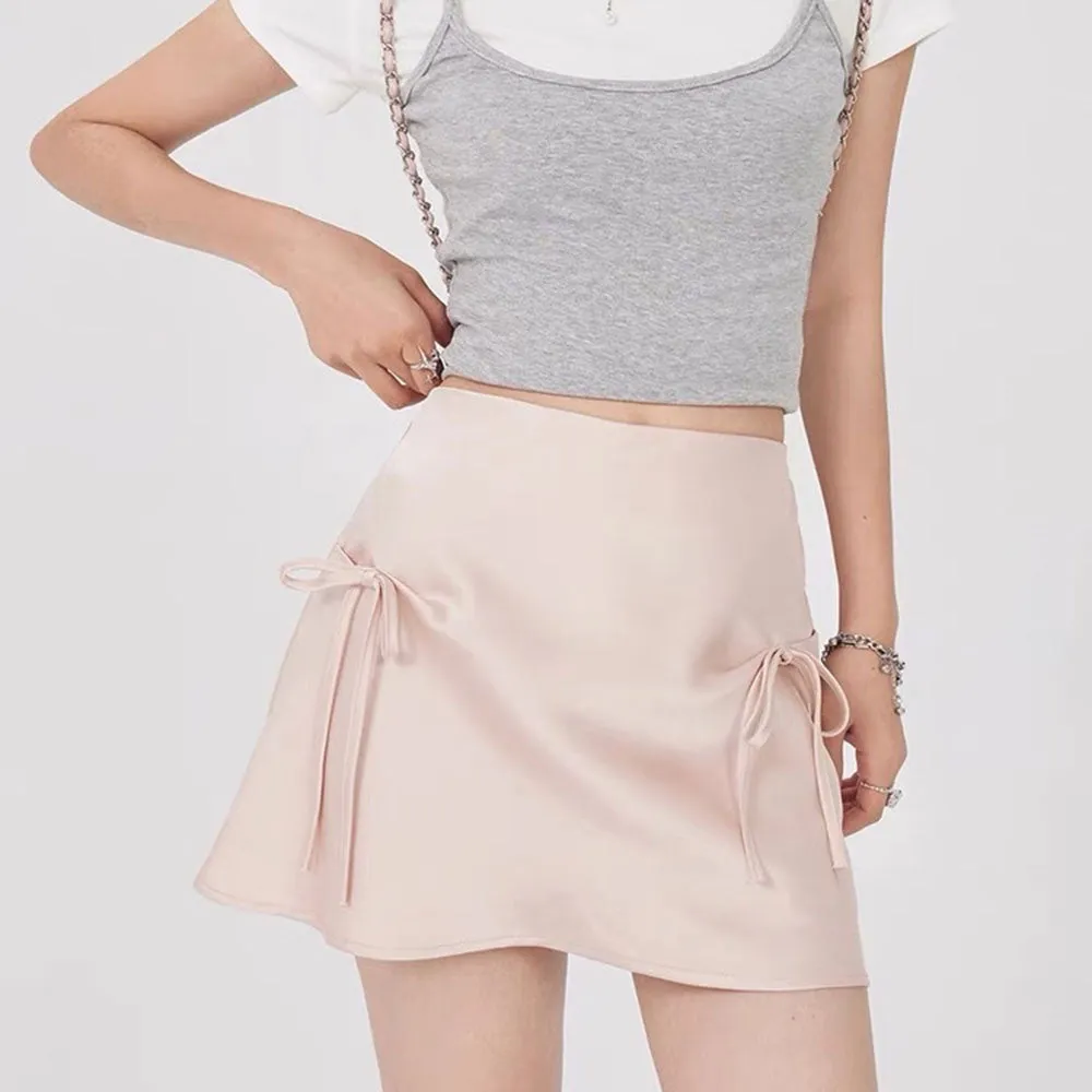 Satin Mini Skirt with Bows