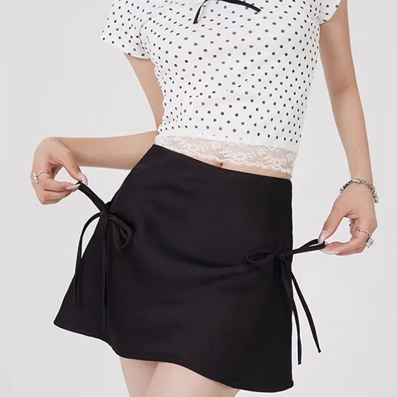 Satin Mini Skirt with Bows