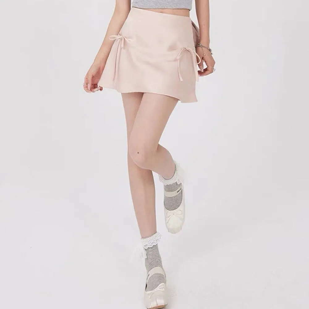 Satin Mini Skirt with Bows