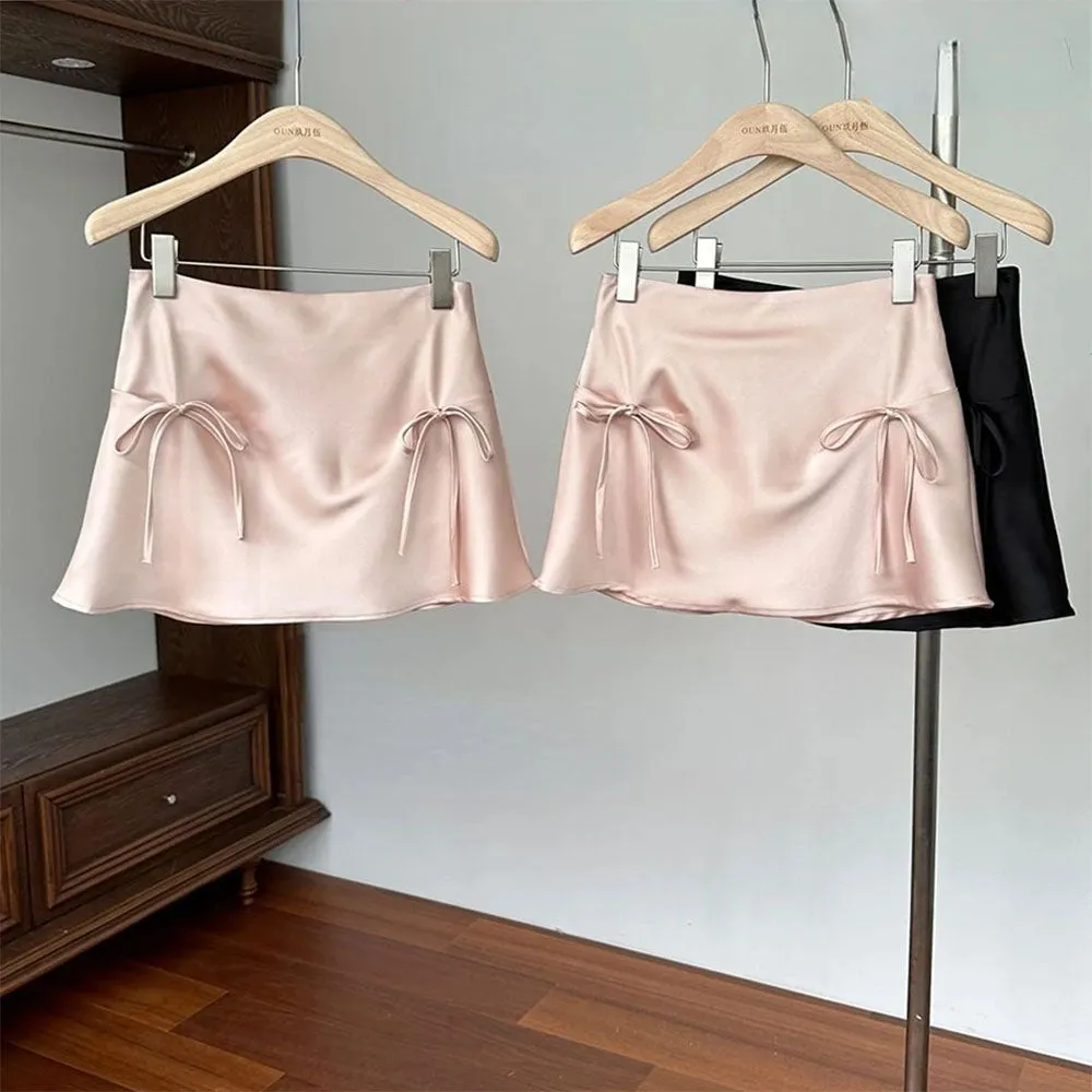 Satin Mini Skirt with Bows