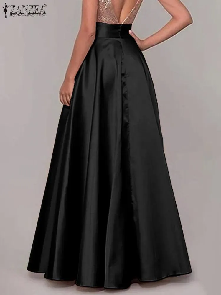 Satin Silk Long Skirts - 10 Colours