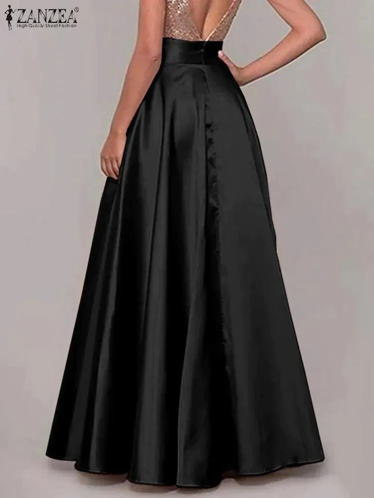 Satin Silk Long Skirts - 10 Colours