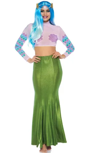 Shimmer Spandex Womens Green Mermaid Skirt