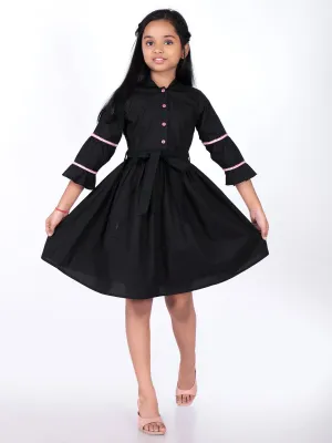 Shirt Collar Cotton Fit & Flare Above Knee Dress