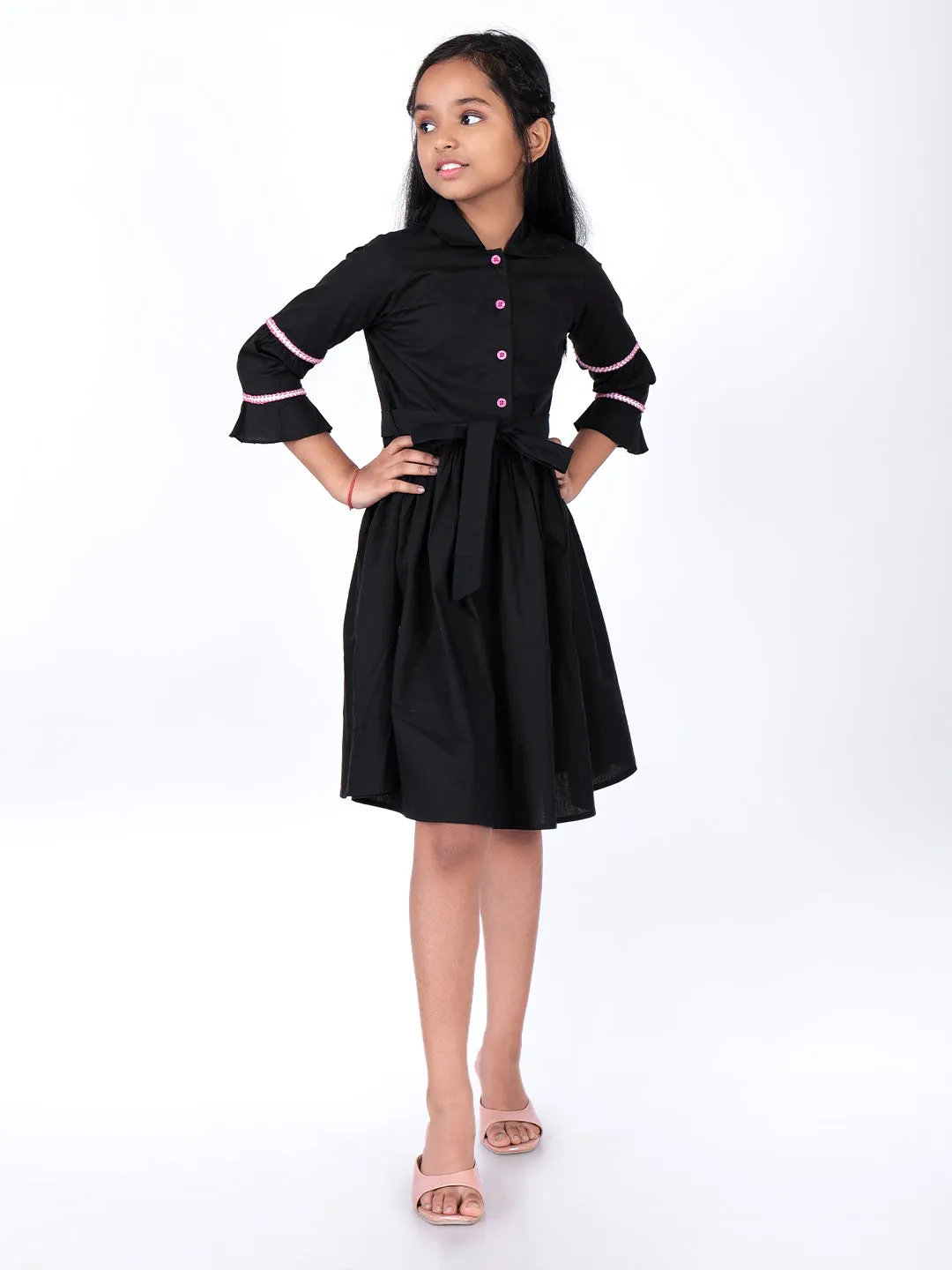 Shirt Collar Cotton Fit & Flare Above Knee Dress