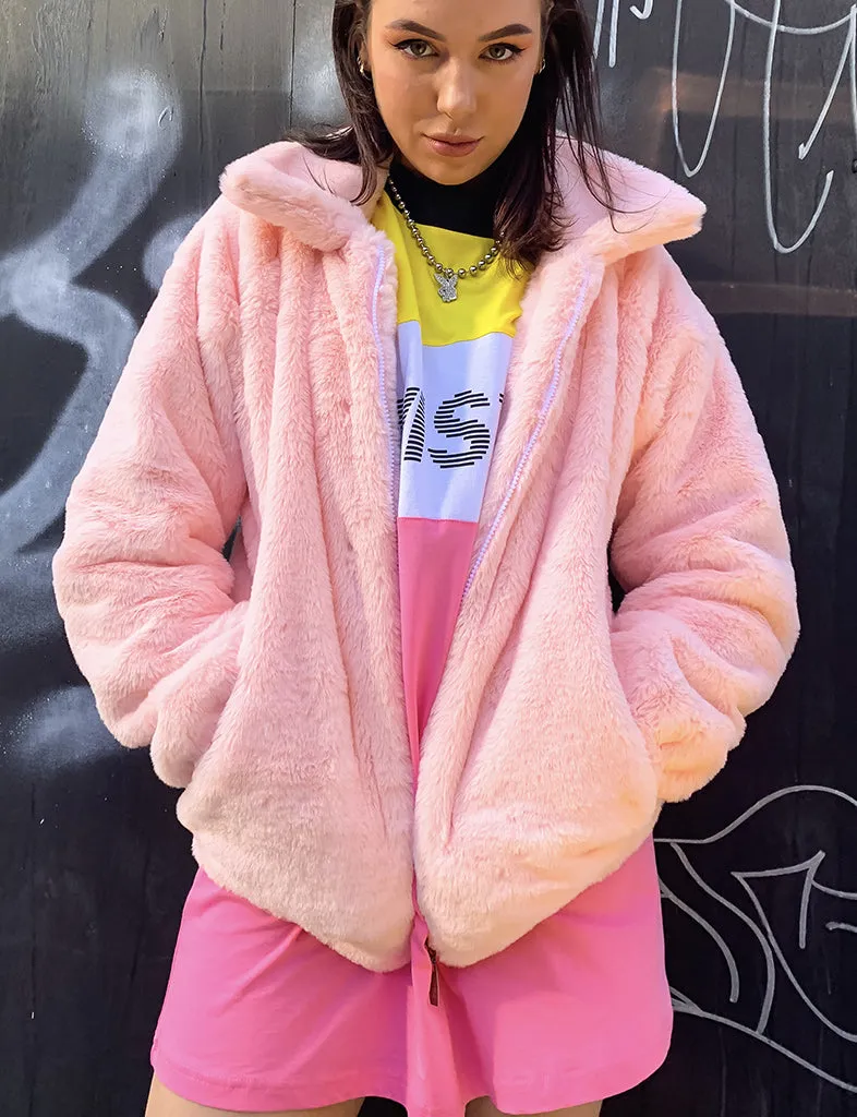 SMILEY FAUX FUR COAT - PINK ✰ MADE 4 U ✰