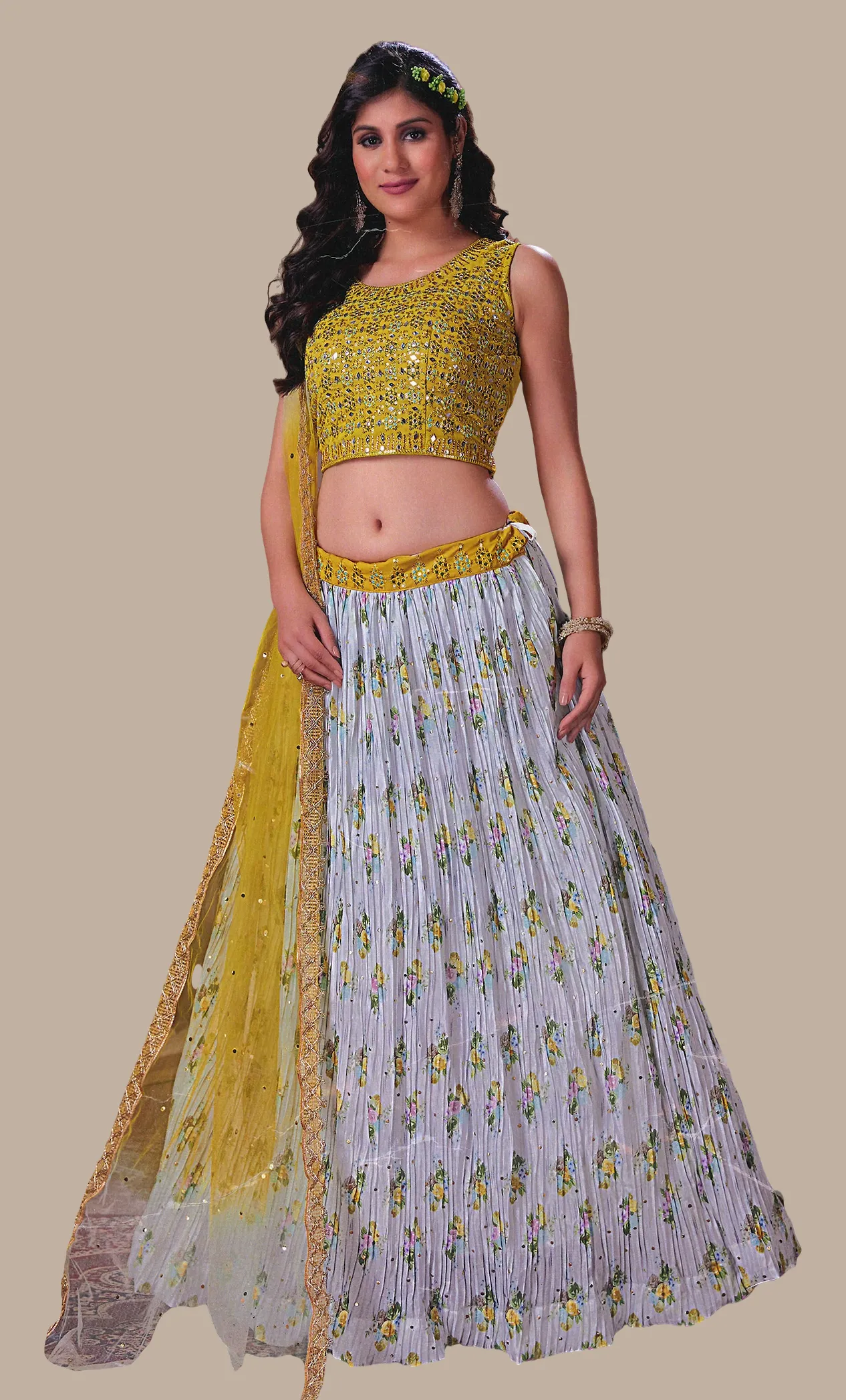 Soft Grey Embroidered Choli Set