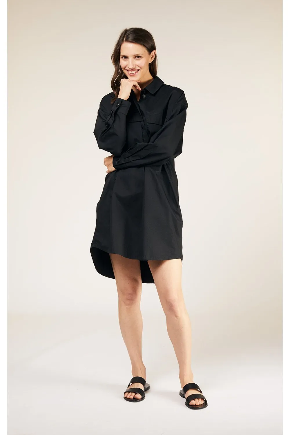 Sophia Shirt Dress in Black