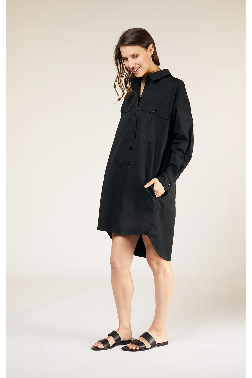 Sophia Shirt Dress in Black