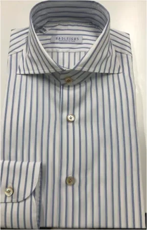 Spread Collar Dress Shirt in White w/Blue Stripe