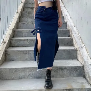 Street Denim Strap Long Skirt SD00538