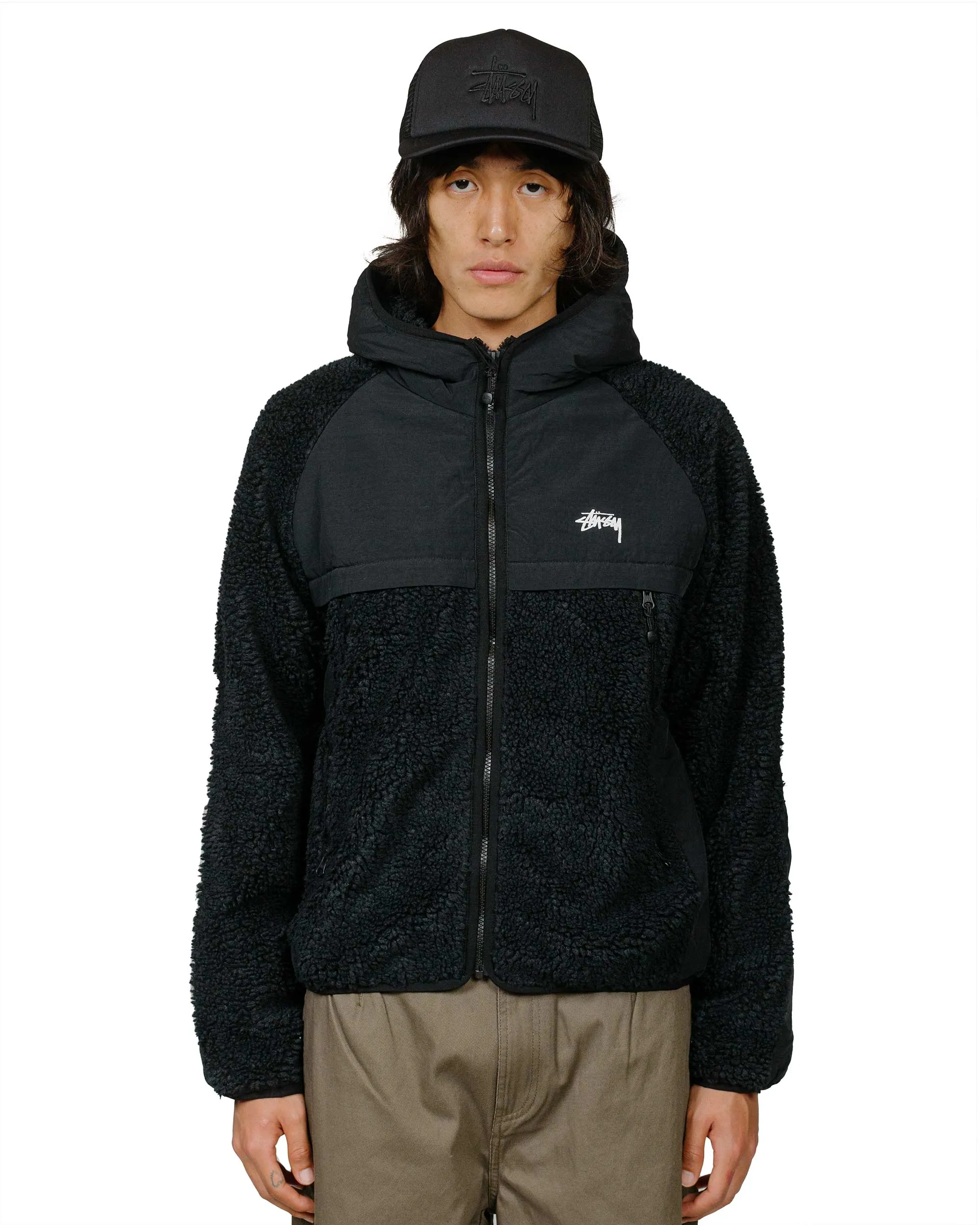 Stüssy Sherpa Paneled Hooded Jacket Black