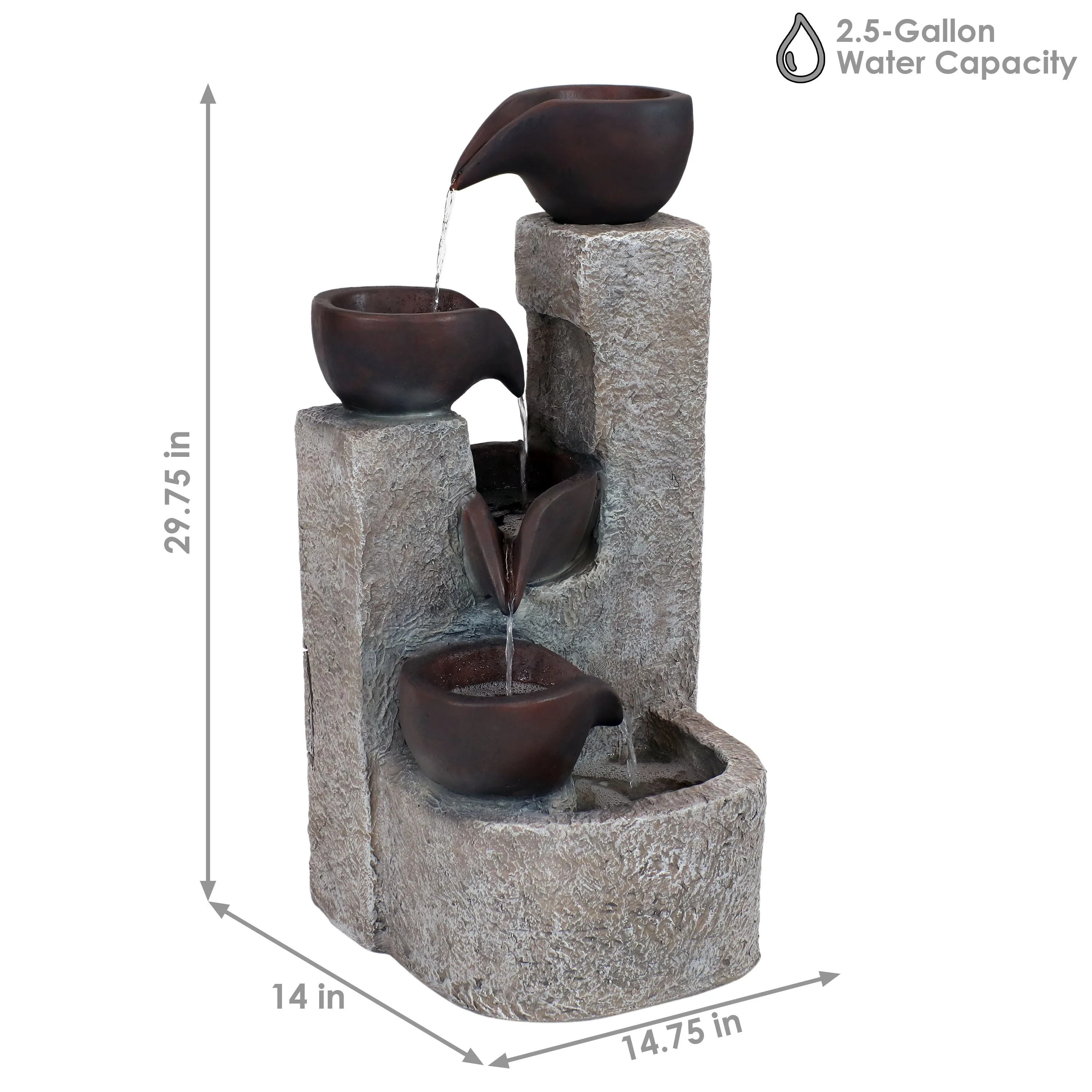 Sunnydaze Aged Tiered Vessels Solar Fountain with Battery Backup - 29"