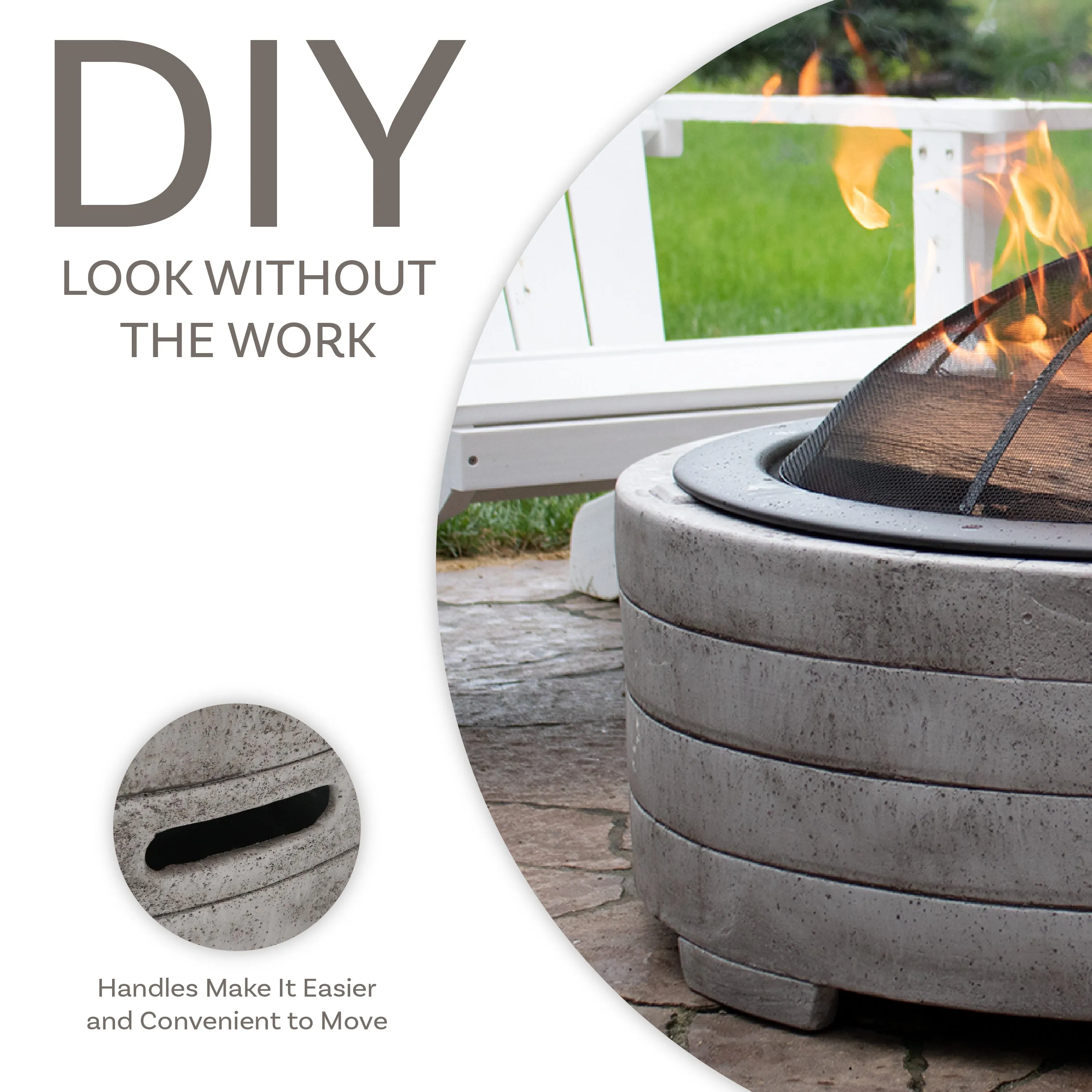 Sunnydaze Faux Stone Fire Pit Ring with Spark Screen - 35" Diameter