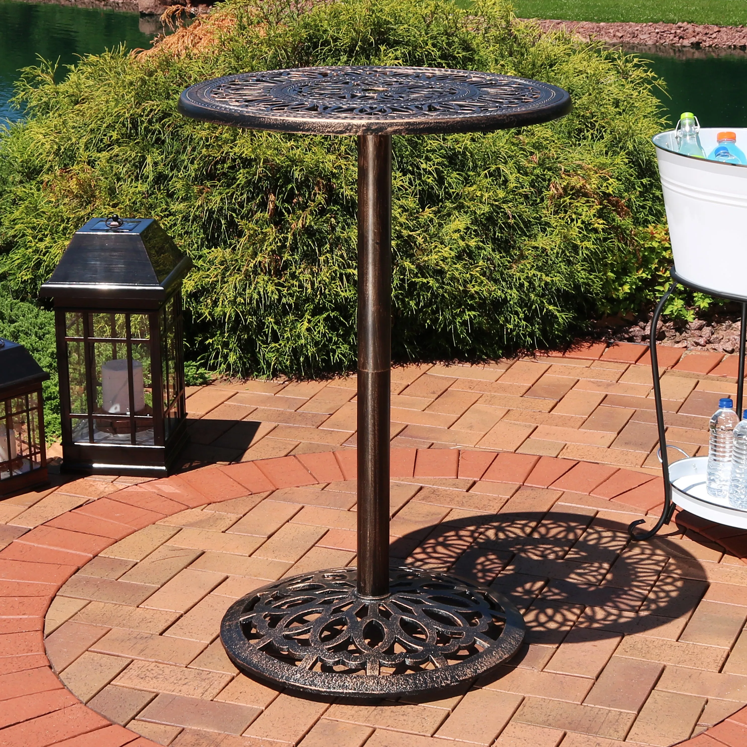 Sunnydaze Indoor/Outdoor Cast Iron Round Bar-Height Table - 26"