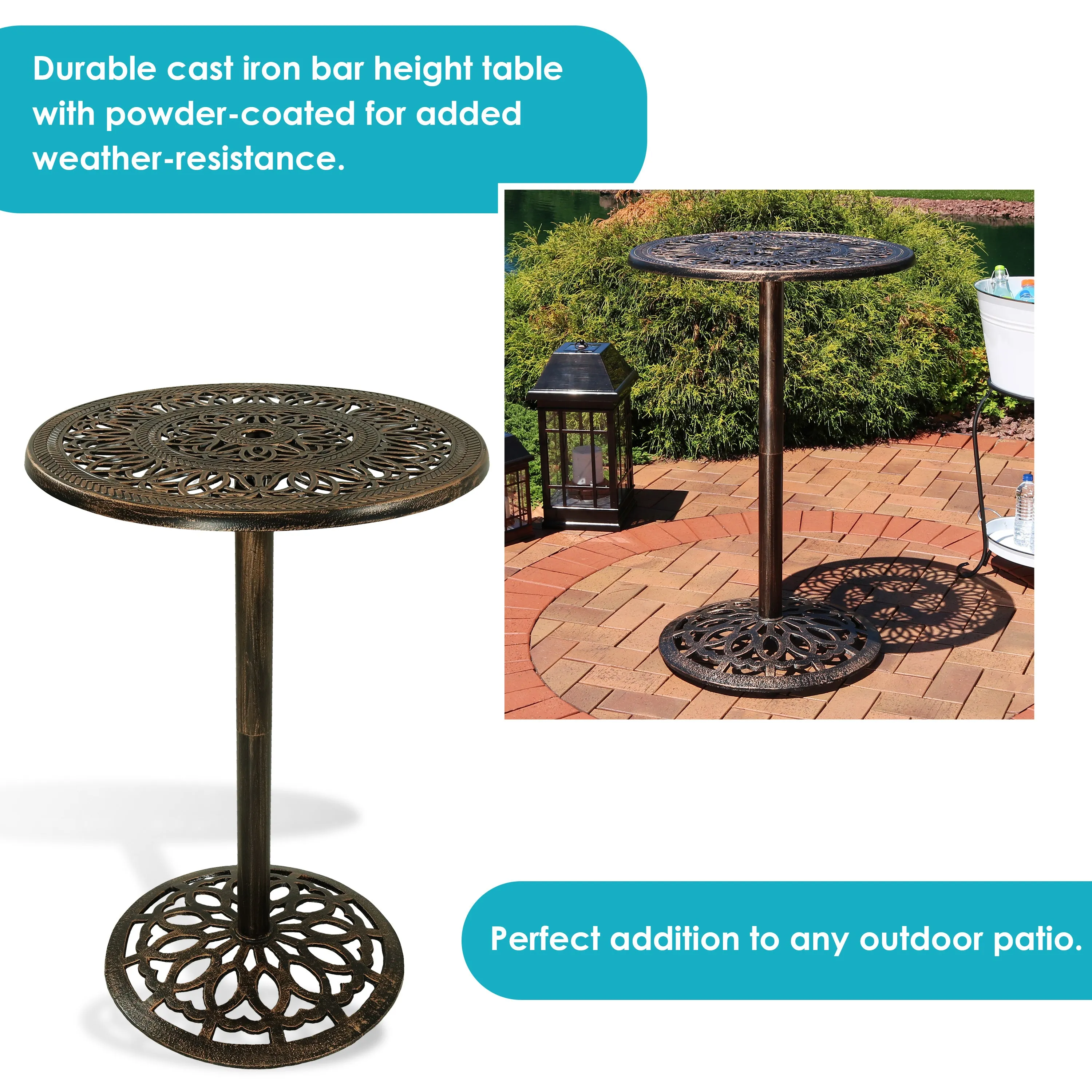 Sunnydaze Indoor/Outdoor Cast Iron Round Bar-Height Table - 26"