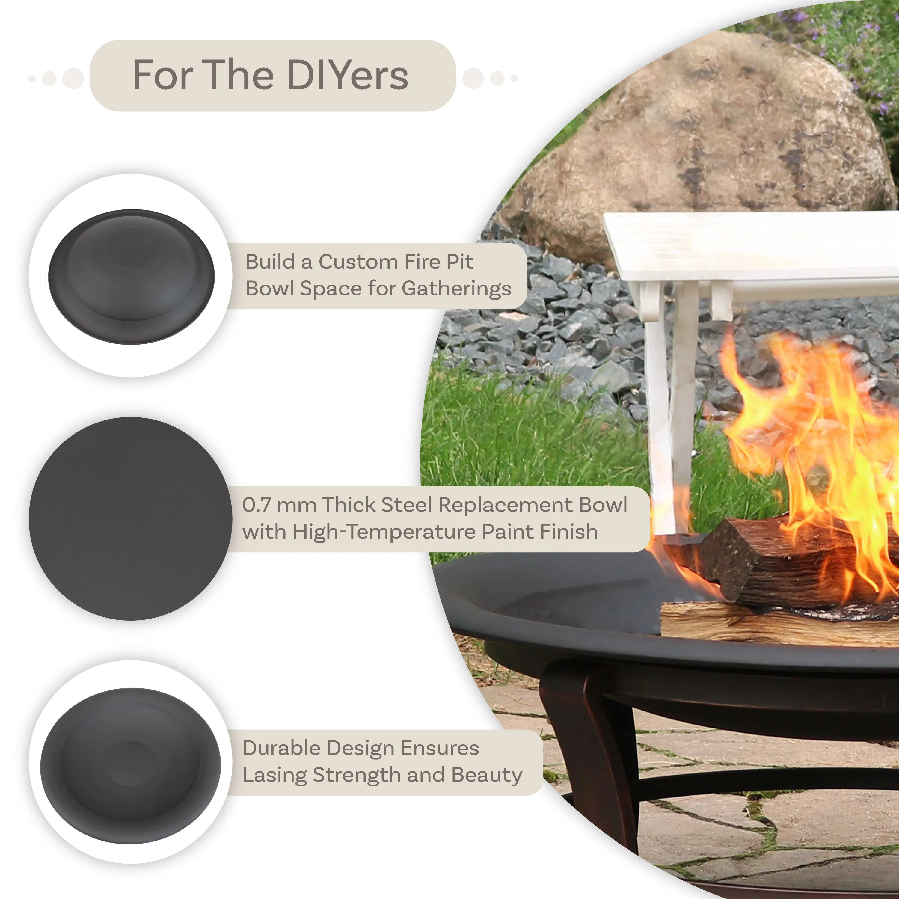 Sunnydaze Outdoor Fire Pit Bowl Replacement for DIY or Existing Stand