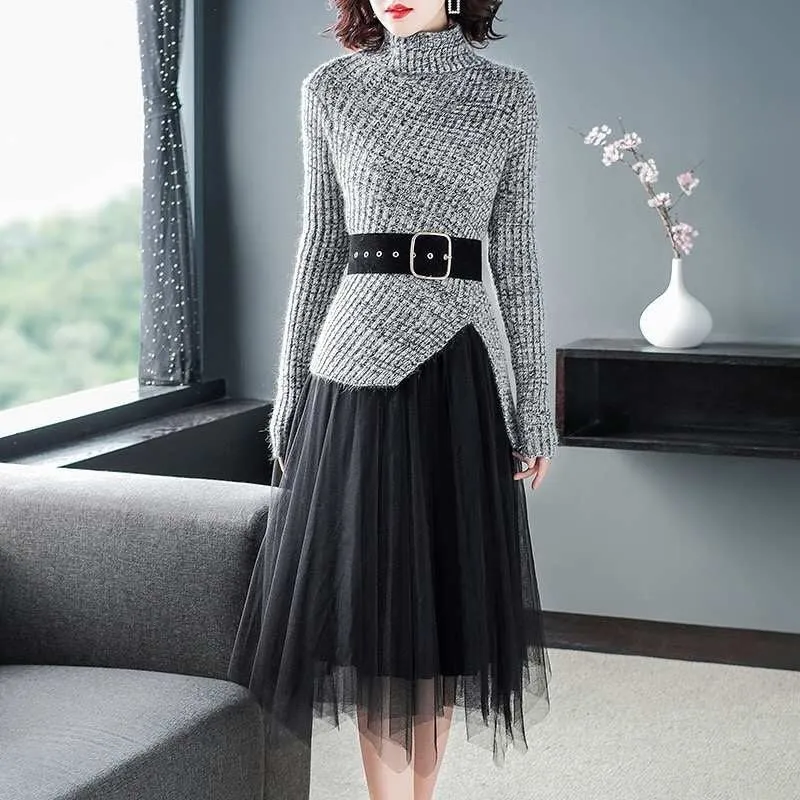 Sweater and Velvet Skirt Set