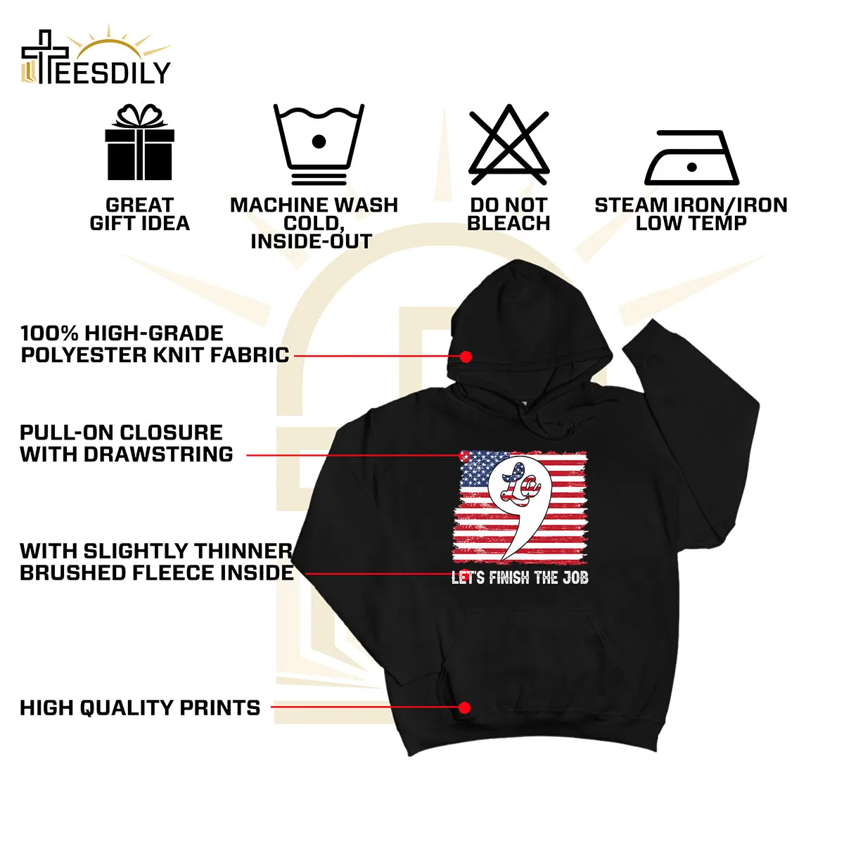 Teesdily | American Flag Comma La Shirt, Let's Finish The Job T-shirt, Patriot Hoodie Sweatshirt Mug, Girl Power Shirt