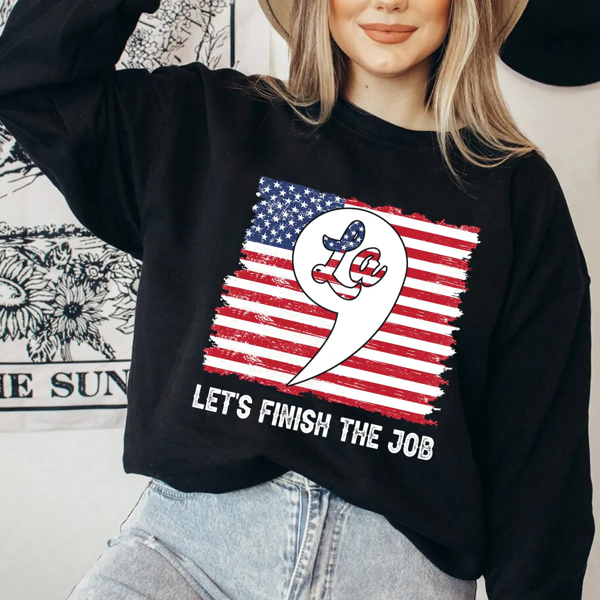 Teesdily | American Flag Comma La Shirt, Let's Finish The Job T-shirt, Patriot Hoodie Sweatshirt Mug, Girl Power Shirt