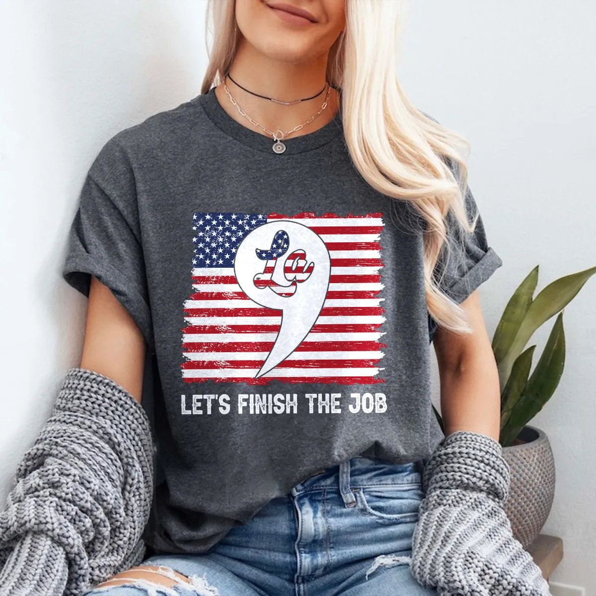 Teesdily | American Flag Comma La Shirt, Let's Finish The Job T-shirt, Patriot Hoodie Sweatshirt Mug, Girl Power Shirt