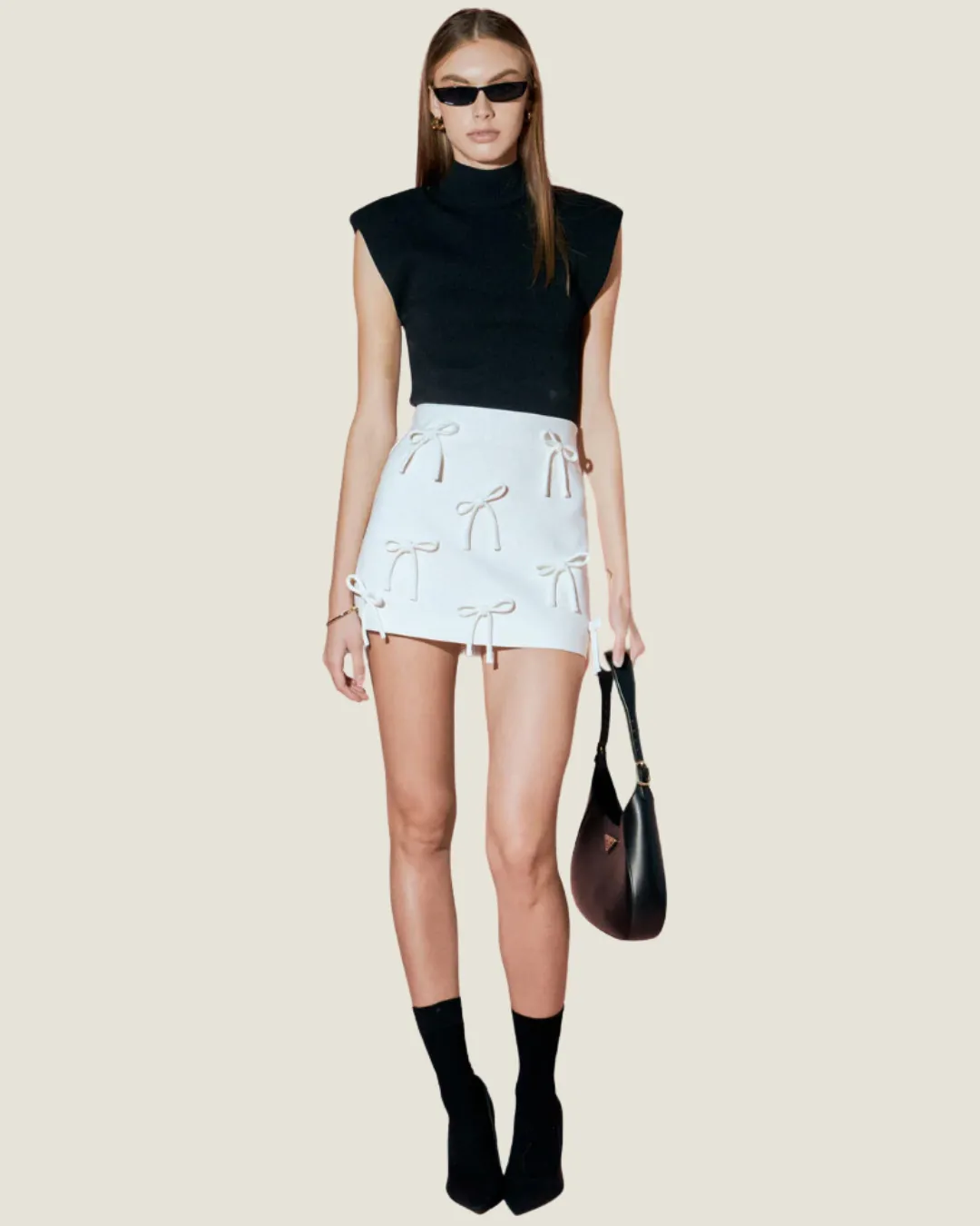 The Harlow: White Bow Detail Mini Skirt