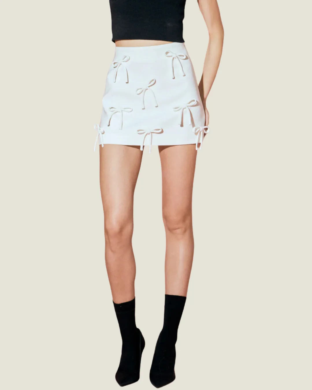 The Harlow: White Bow Detail Mini Skirt