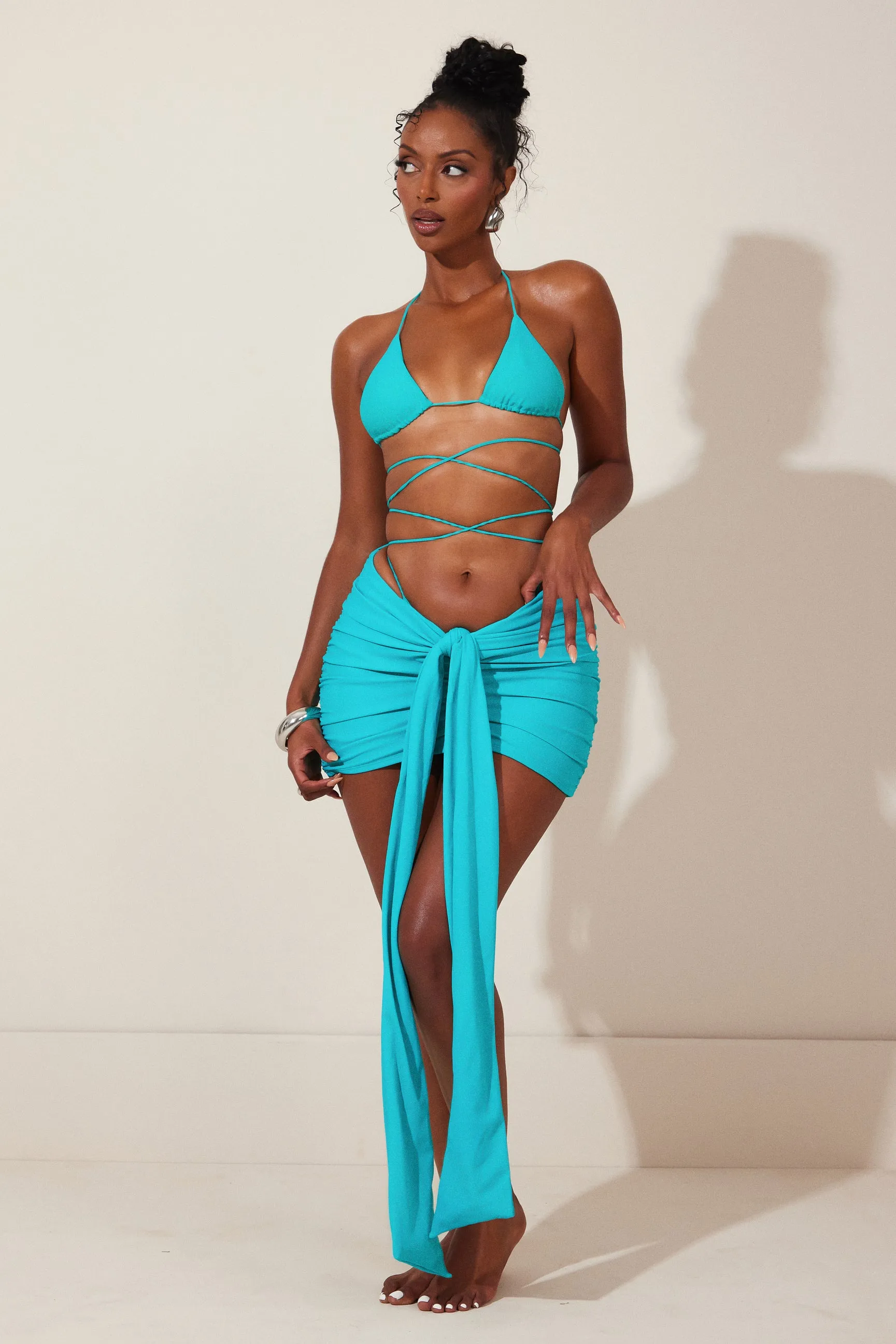 Tie up mini skirt - Teal