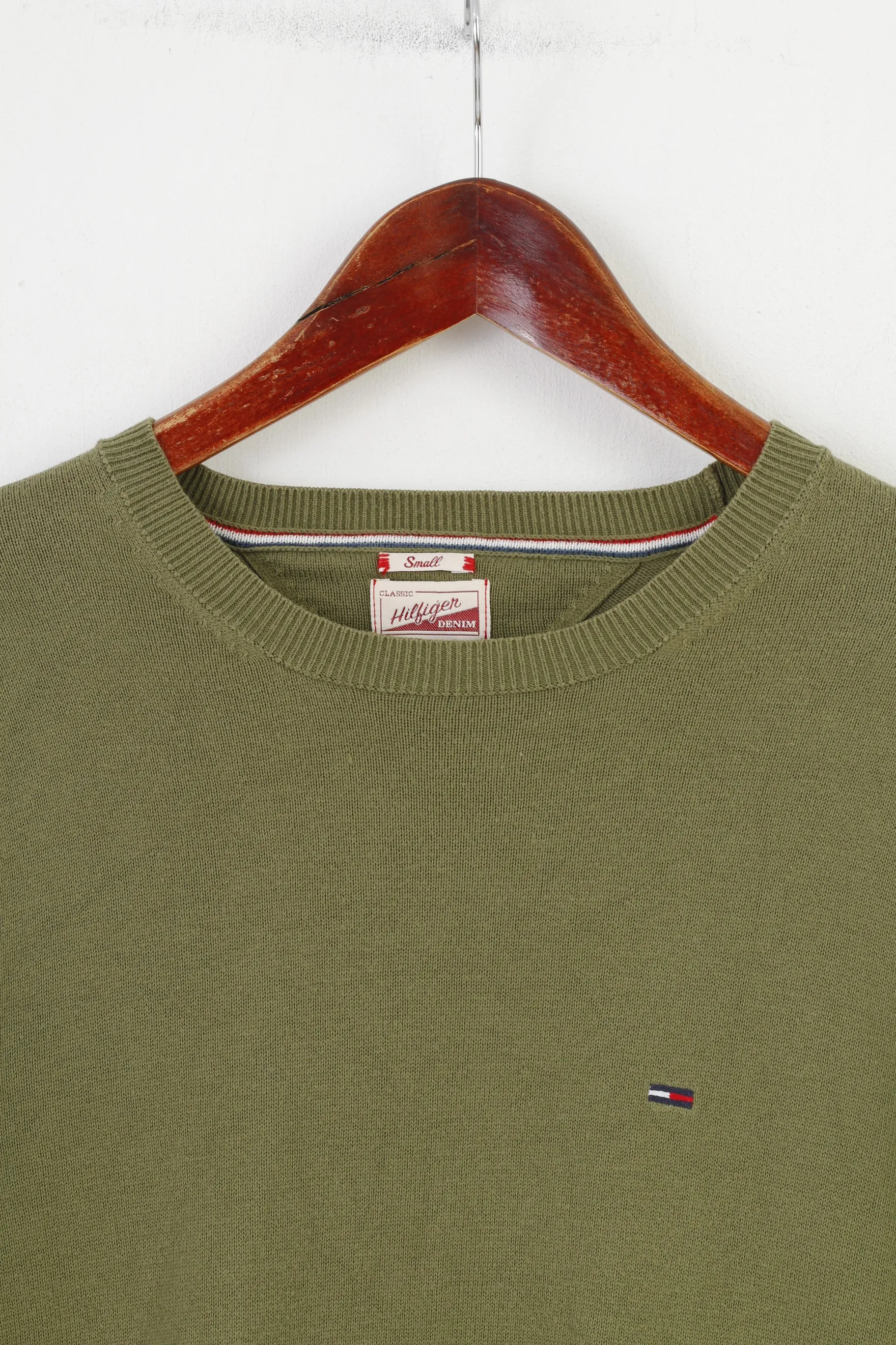 Tommy Hilfiger Men S Jumper Classic Crew Neck Green Denim Cotton Top