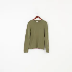 Tommy Hilfiger Men S Jumper Classic Crew Neck Green Denim Cotton Top