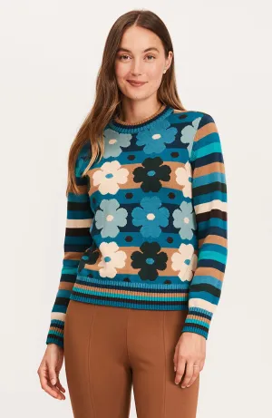 Tyler Boe Novelty Floral Stripes Crewneck Sweater Multi