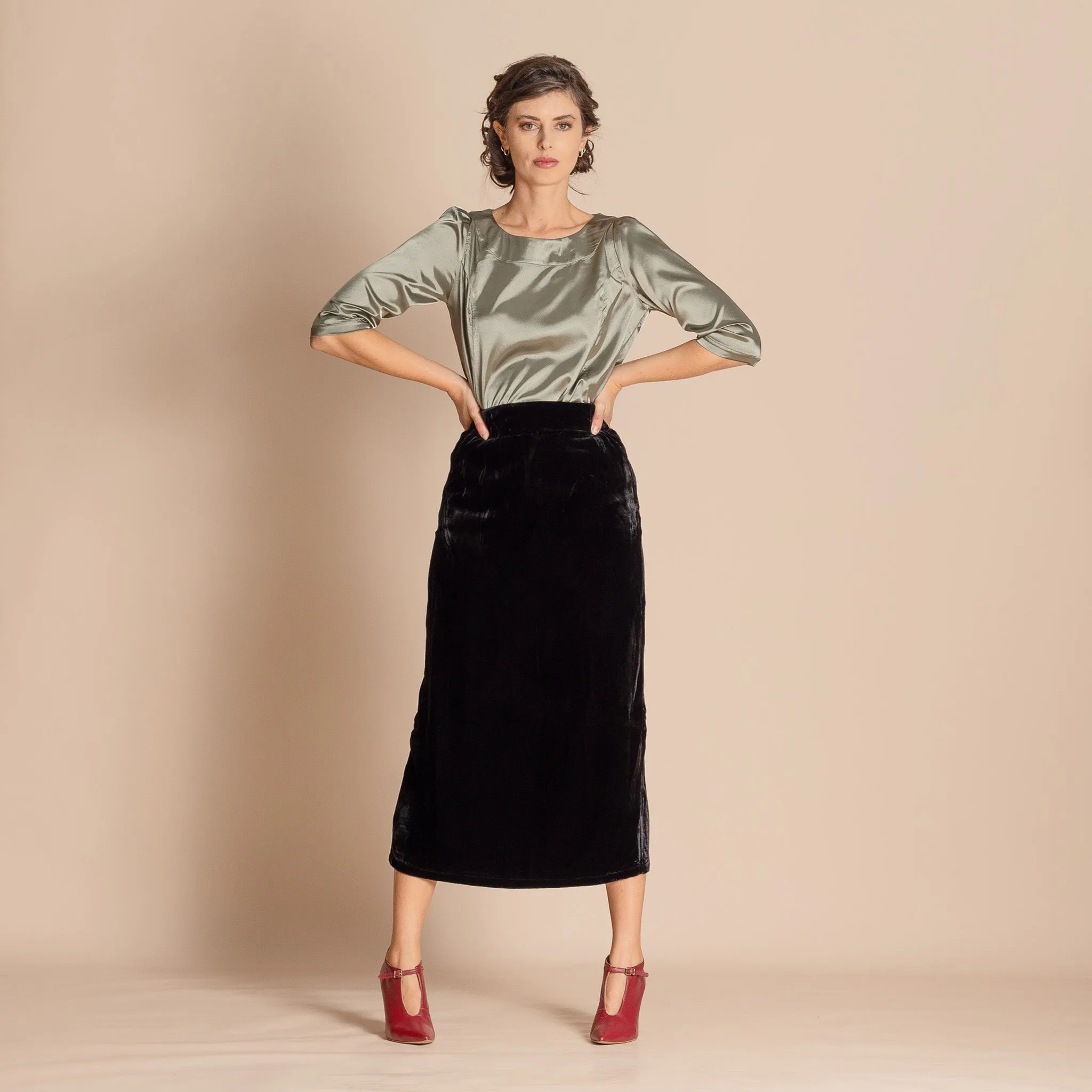 velvet column skirt