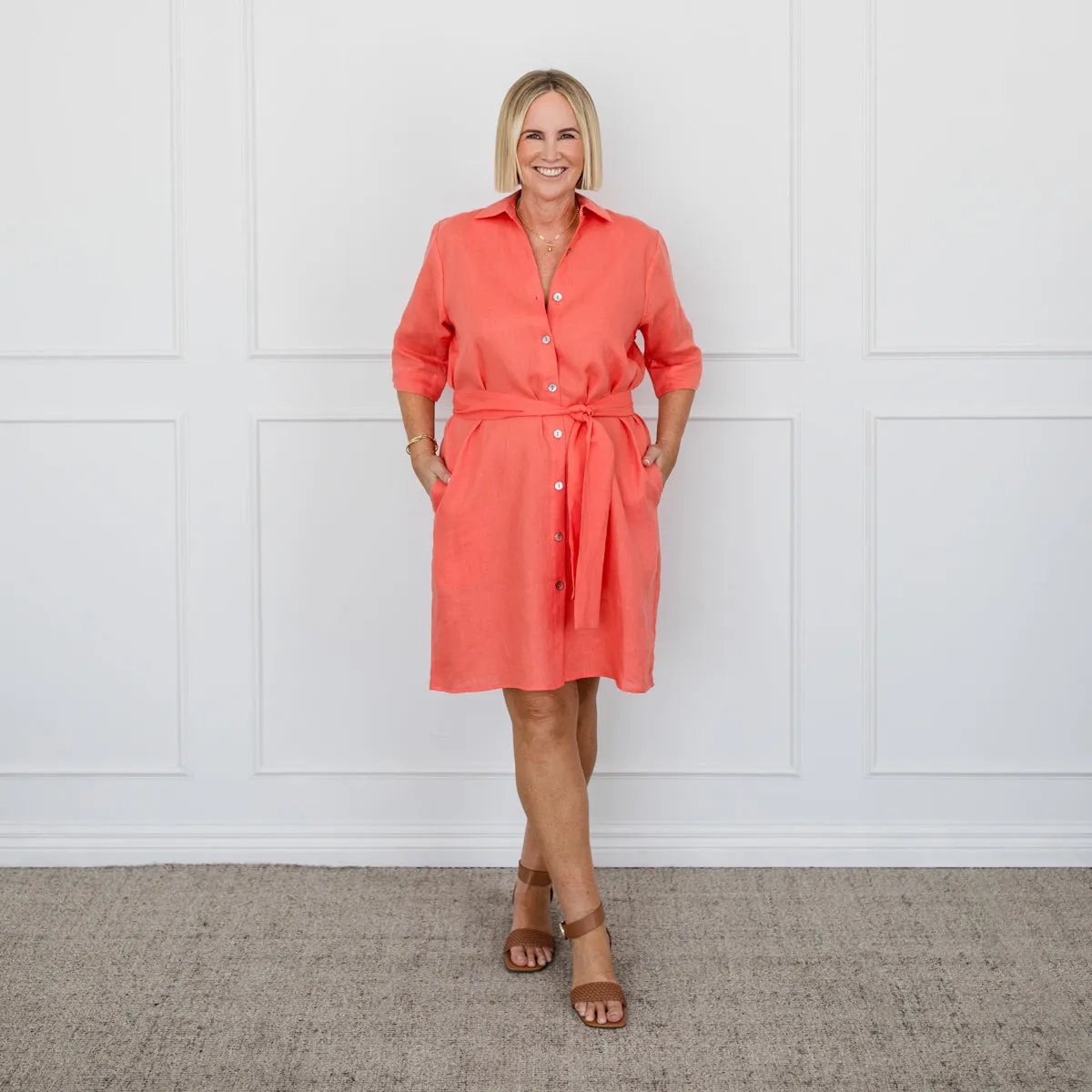 Veronica linen shirt dress - apricot