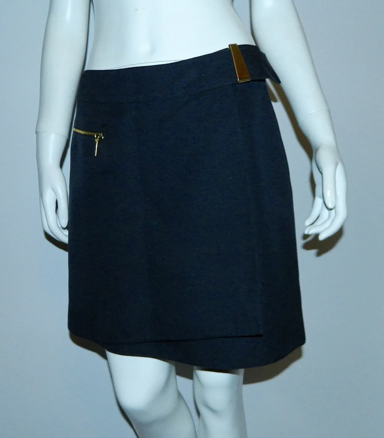 vintage 1980s blue Claude Montana mini skirt silk wrap skirt 44 / US 10