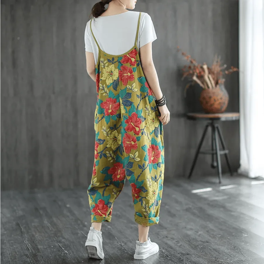 Vintage Floral Print Overall