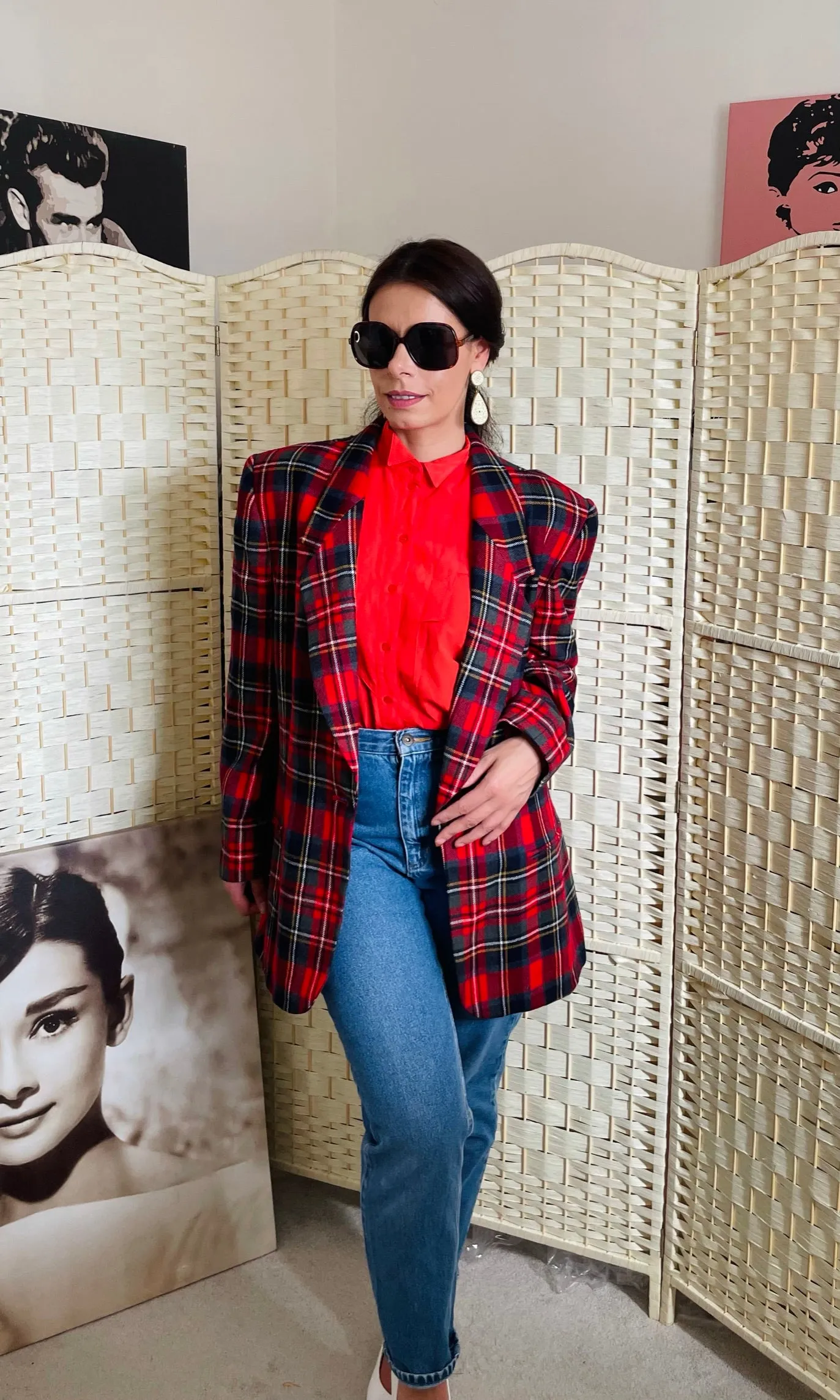 Vintage Red Woolen Tartan Blazer