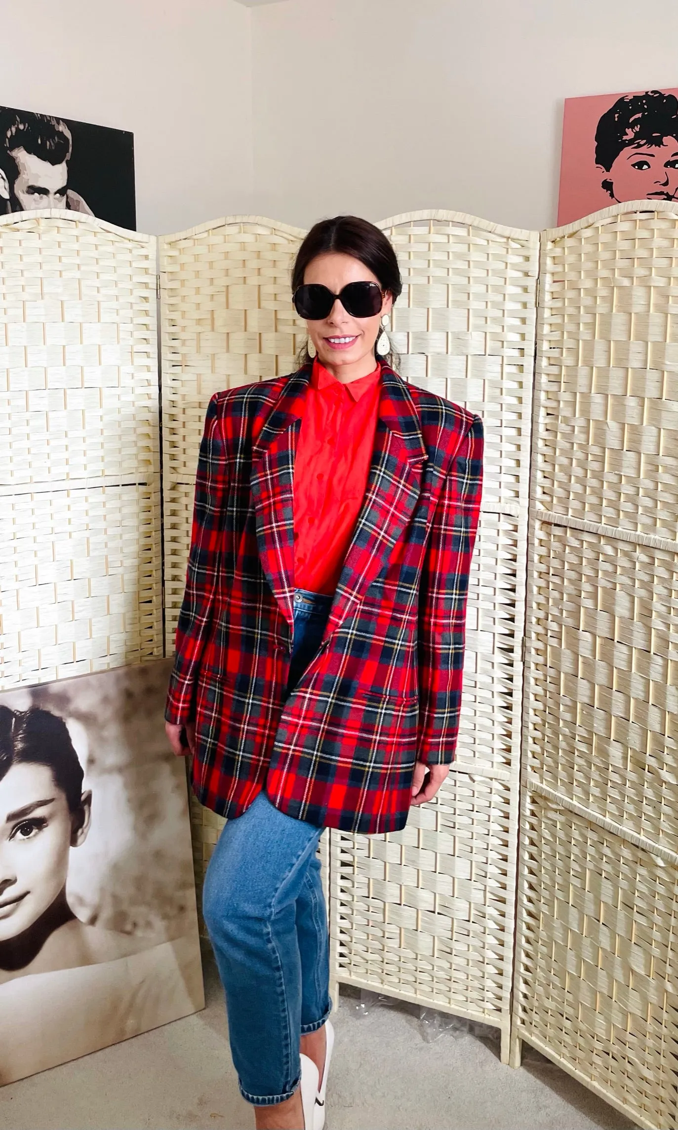 Vintage Red Woolen Tartan Blazer