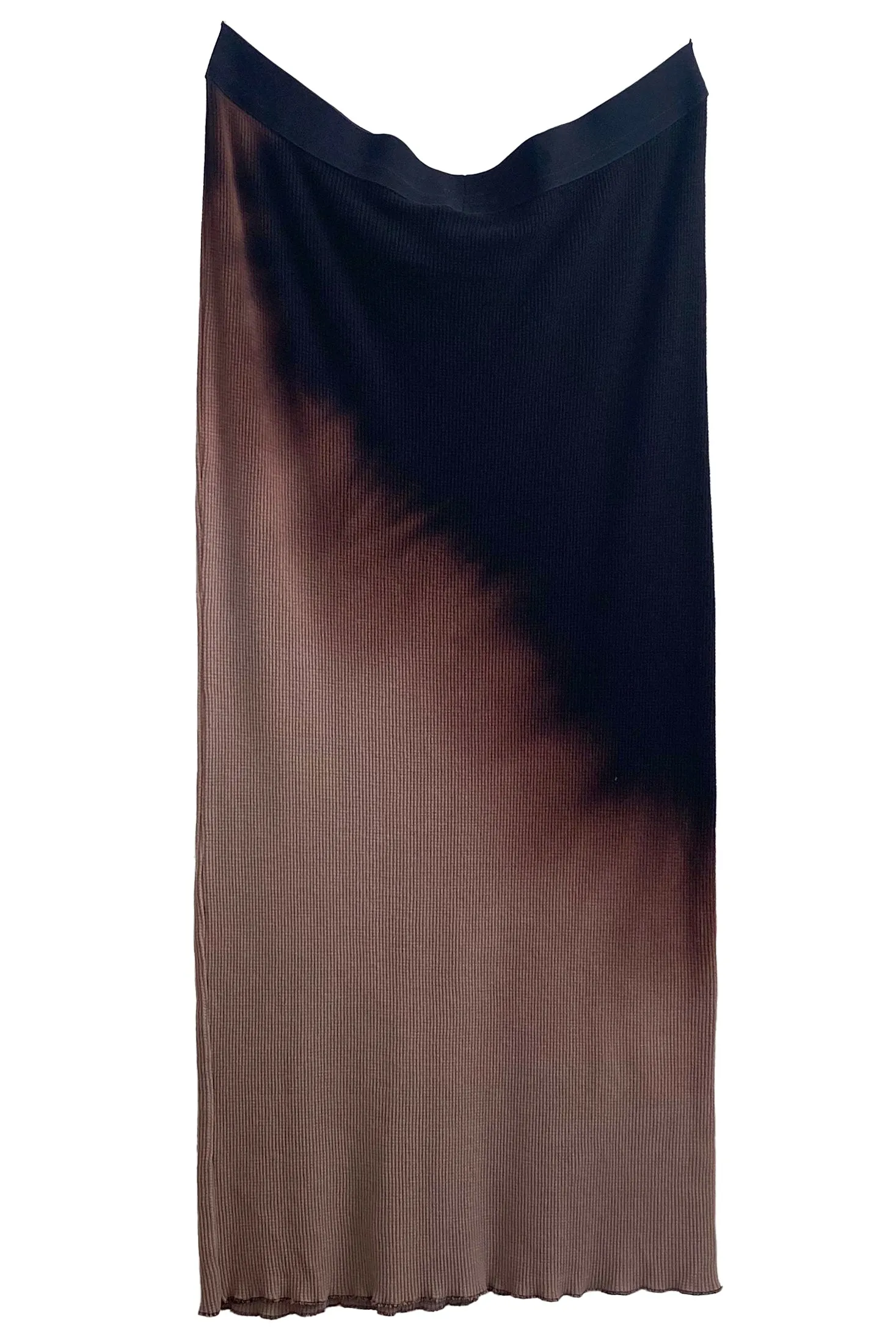 Waffle Stretch Tube Skirt w/ Ombré Dye -  Black & Natural - L