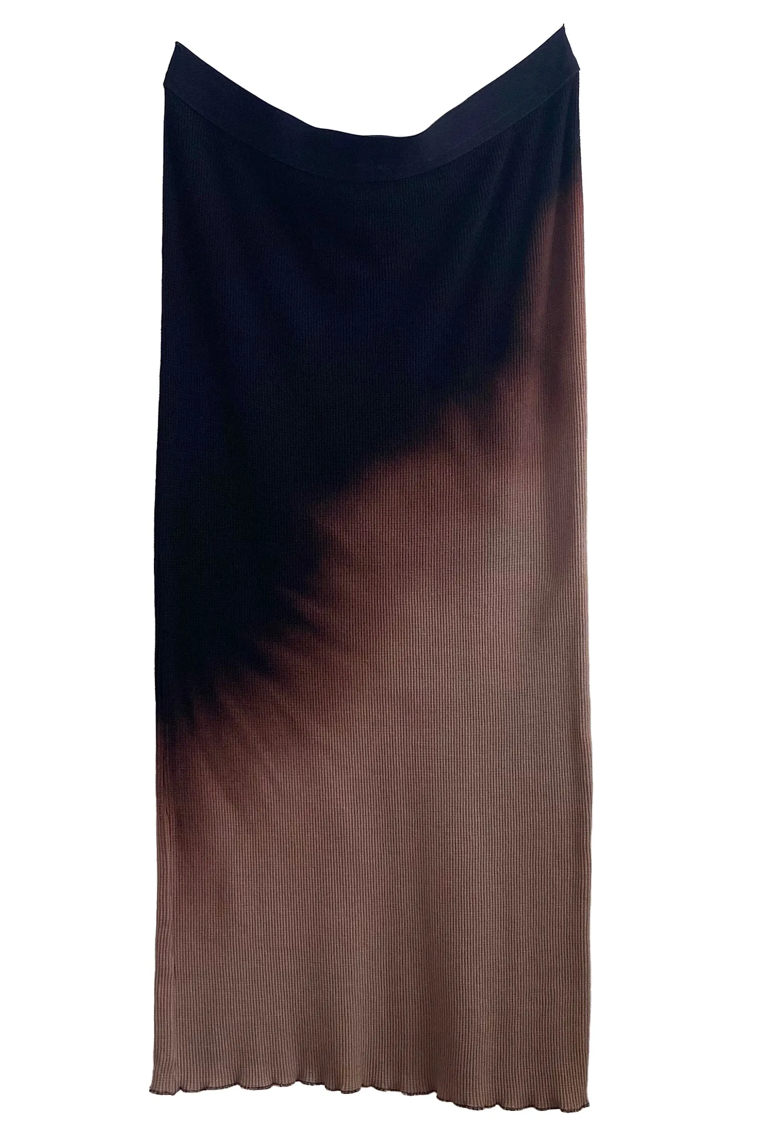 Waffle Stretch Tube Skirt w/ Ombré Dye -  Black & Natural - L