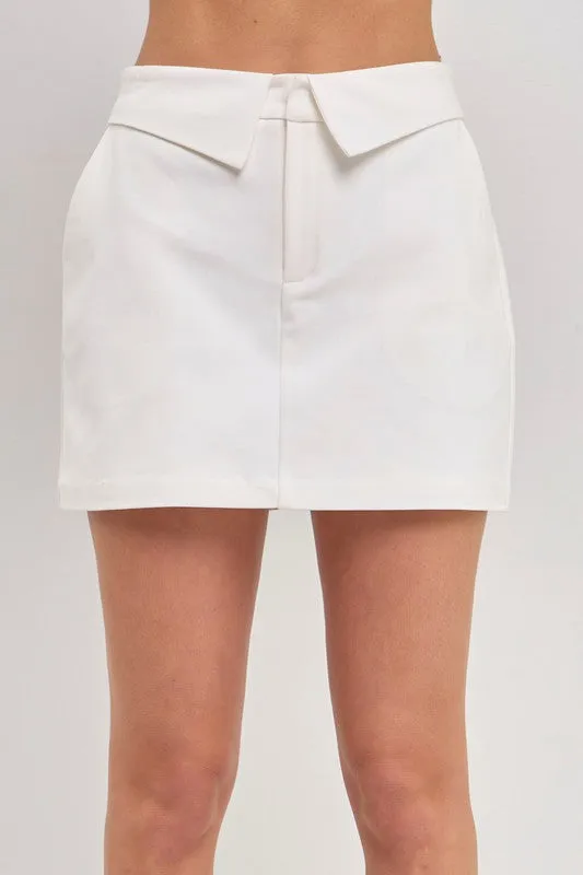 White Lie Fold Waist Mini Skort