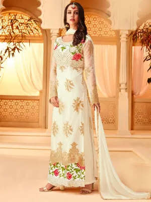 White Overall Multi Embroidered Designer Palazzo Suit