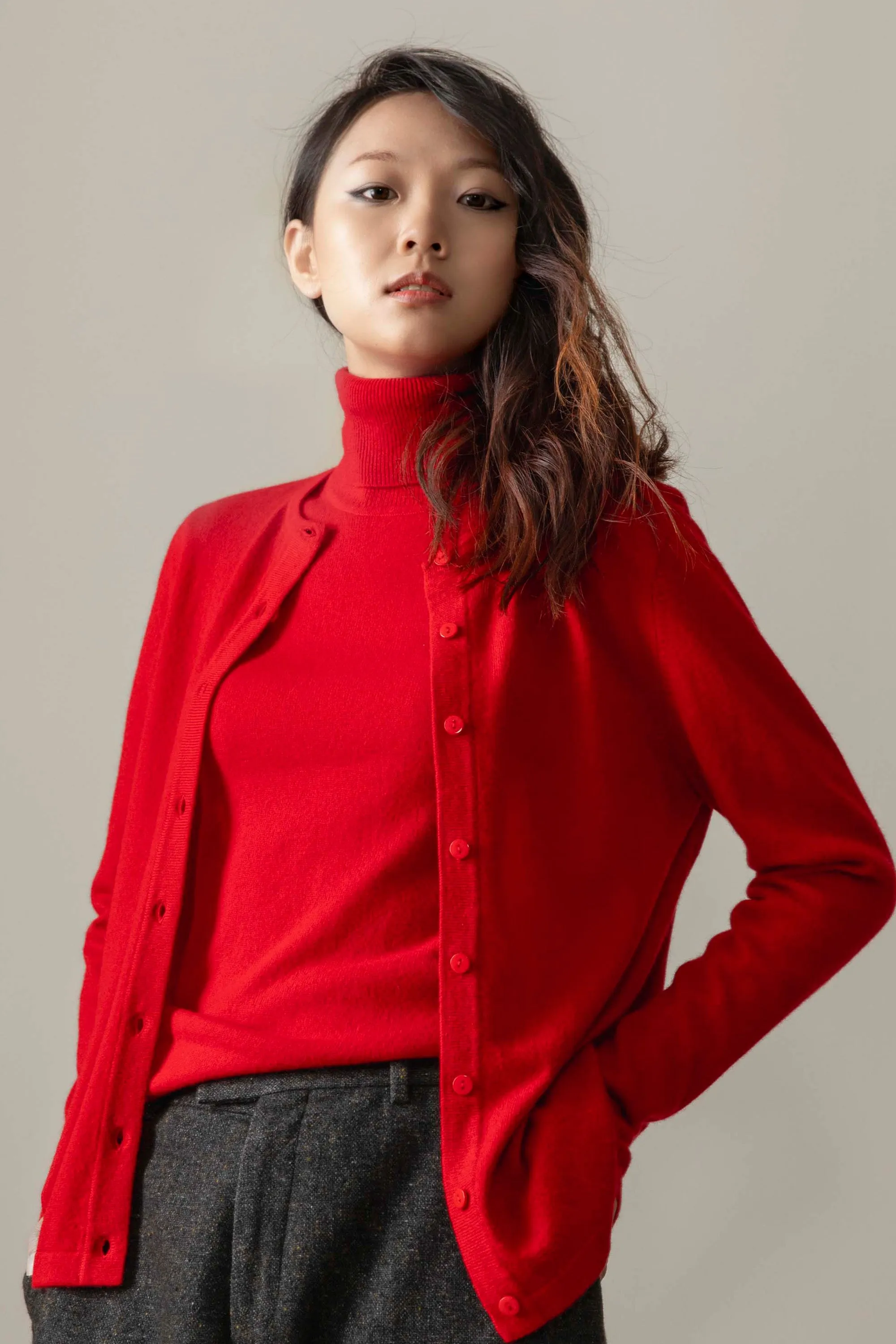 Women's Cashmere Polo Neck Jumper - Red