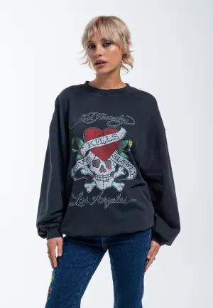 Womens Love Kills Sowly Graphic Relaxed Crew Neck Sweatshirt - Black